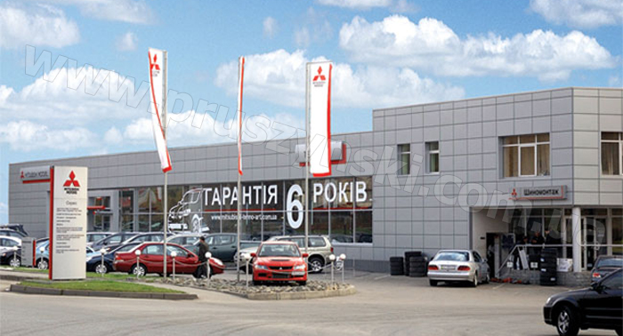 Фасад здания из кассетонов (Автосалона Mitsubishi, г. Харьков)