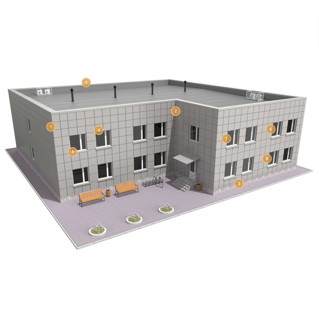 Типові вузли обшивки існуючої будівлі фасадними касетонами з утепленням